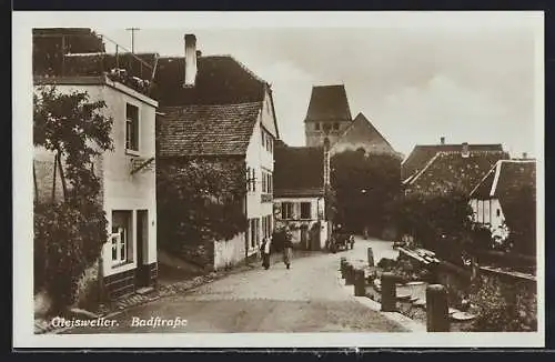 AK Gleisweiler, Badstrasse mit Fussgängern