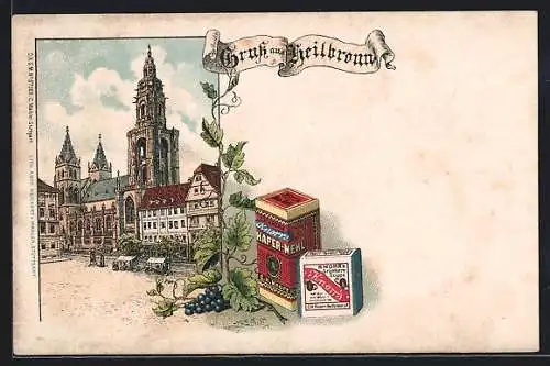 Lithographie Heilbronn, Marktplatz und Knorr-Reklame