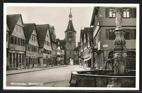 AK Winnenden, Brunnen auf dem Markplatz