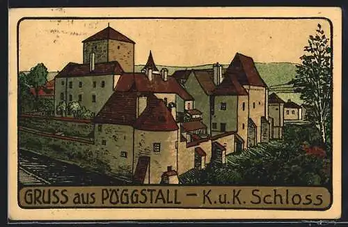 Steindruck-AK Pöggstall, K. u. K. Schloss