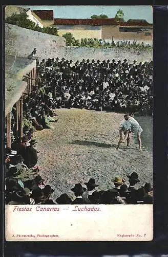 AK Ringer, Fiestas Canarias, Luchadas, Männer beim Ringen vor Publikum