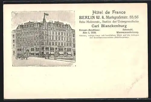 Lithographie Berlin, Hotel de France, Markgrafenstrasse 55 /56