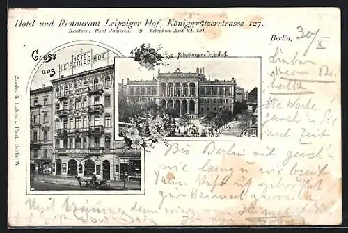 AK Berlin, Hotel u. Restaurant Leipziger Hof, Königgrätzerstrasse 127, Potsdamer-Bahnhof