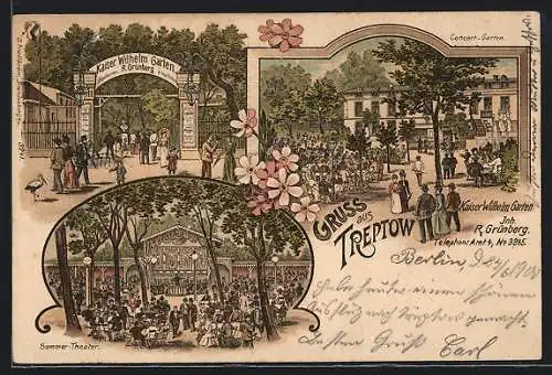 Lithographie Treptow, Gasthaus Kaiser Wilhelm Garten, Konzert-Garten, Sommer-Theater