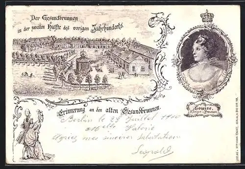 Lithographie Berlin-Wedding, Gesundbrunnen, Louise, Königin v. Preussen