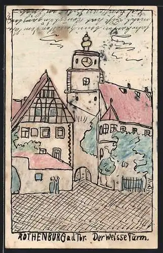 Künstler-AK Handgemalt: Rothenburg /Tauber, Weisser Turm mit Durchgang