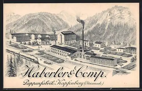 AK Kapfenberg, Pappenfabrik Haberler & Comp. aus der Vogelschau