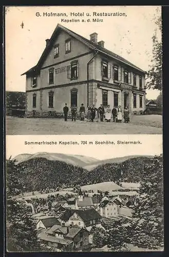 AK Kapellen a. d. Mürz, Hotel u. Restaurant von G. Hofmann, Ortsansicht aus der Vogelschau