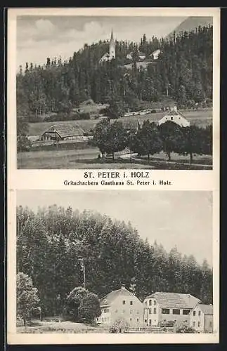AK St. Peter i. Holz, Gritschachers Gasthaus, Ortsansicht