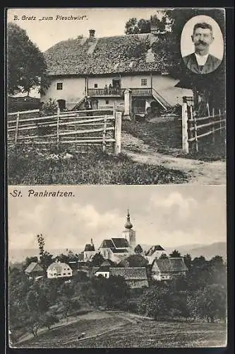 AK Gratwein-Strassengel, St. Pankrazen, Gasthof Zum Pleschwirt, Portrai des Wirtes B. Gratz