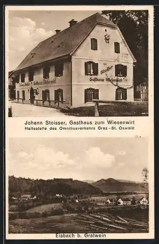 AK Gratwein, Eisbach, Gasthaus zum Wiesenwirt v. Johann Stoisser, Ortsansicht