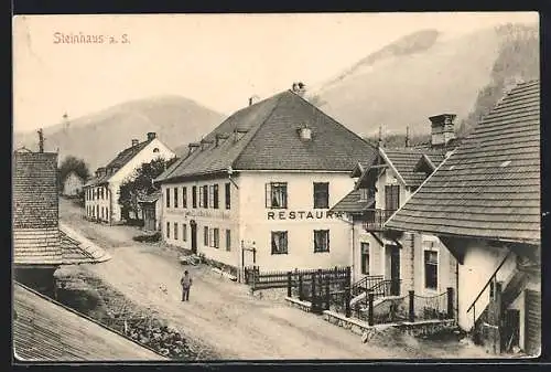 AK Steinhaus a. S., Strassenpartie mit Restaurant