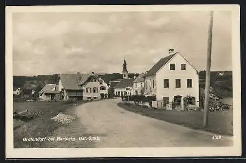 AK Grafendorf b. Hartberg, Ortsansicht mit Kirche, Shell-Station