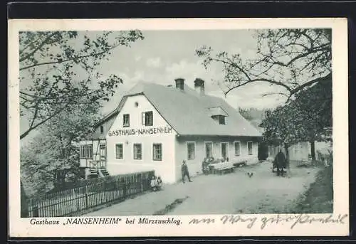 AK Mürzzuschlag, Gasthaus Nansenheim mit Garten