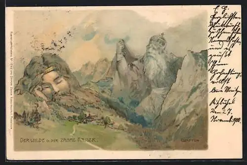 Künstler-AK Edward Theodore Compton: Der Wilde und der zahme Kaiser, Berg mit Gesicht / Berggesichter