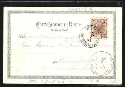 Vorläufer-Lithographie Pörtschach, 1894, Ortsansicht mit Velden und Maria Woerth