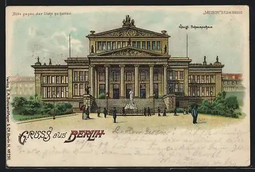 Lithographie Berlin, Königl. Schauspielhaus, Gendarmenmarkt, Halt gegen das Licht