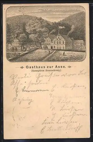 Vorläufer-Lithographie Braunschweig, 1894, Gasthaus zur Asse