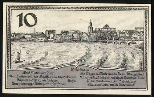 Notgeld Lyck 1920, 10 Pfennig, Wappen und See im Sturm