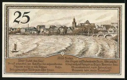 Notgeld Lyck 1920, 25 Pfennig, Wappen und Segelboot auf See