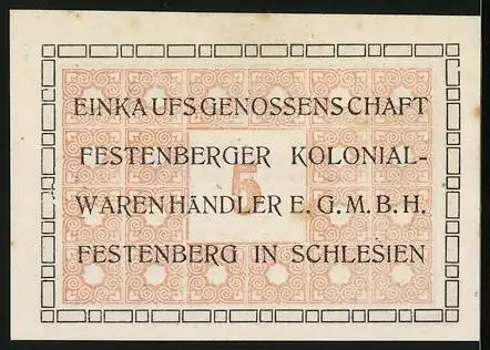 Notgeld Festenberg, 5 Pfennig, Einkaufsgenossenschaft Festenberger Kolonialwarenhändler GmbH