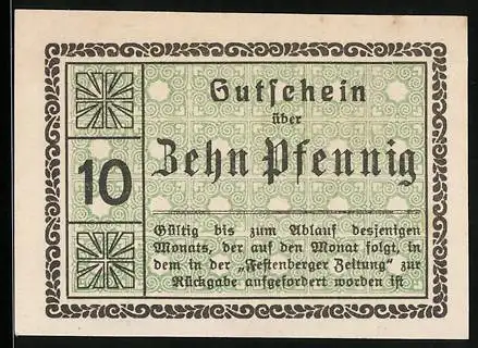 Notgeld Festenberg, 10 Pfennig, Einkaufsgenossenschaft Festenberger Kolonialwarenhändler GmbH