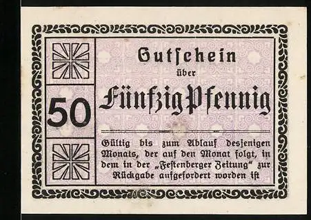 Notgeld Festenberg, 50 Pfennig, Einkaufsgenossenschaft Festenberger Kolonialwarenhändler GmbH