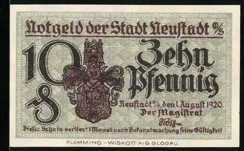Notgeld Neustadt a. S. 1920, 10 Pfennig, Innerer Schlosshof