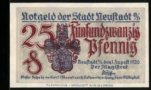 Notgeld Neustadt a. S. 1920, 25 Pfennig, Wappen und Innerer Schlosshof