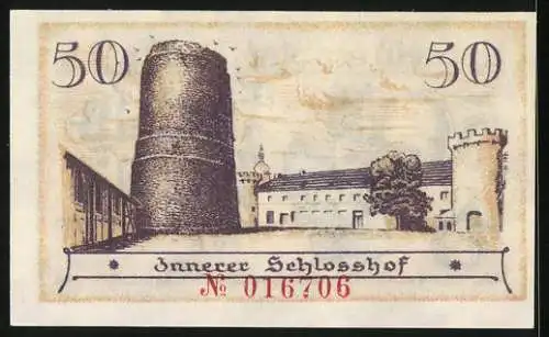 Notgeld Neustadt a. S. 1920, 50 Pfennig, Innerer Schlosshof und Wappen