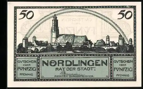 Notgeld Nördlingen 1920, 50 Pfennig, Stadtansicht