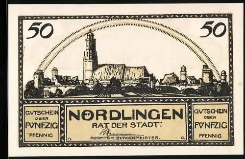 Notgeld Nördlingen 1920, 50 Pfennig, Stadtansicht