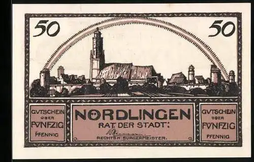 Notgeld Nördlingen 1920, 50 Pfennig, Stadtansicht