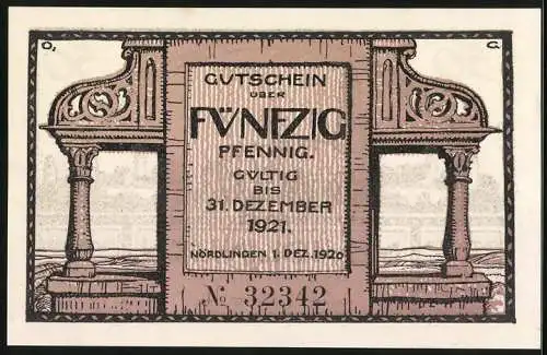 Notgeld Nördlingen 1920, 50 Pfennig, Stadtansicht