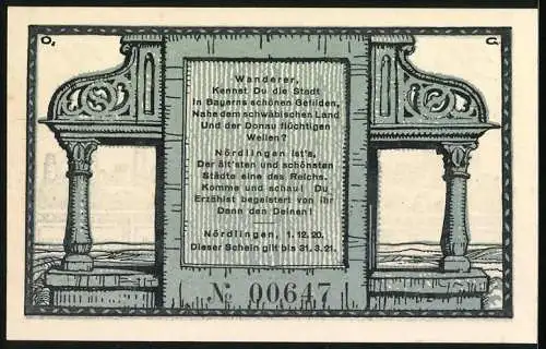 Notgeld Nördlingen 1920, 50 Pfennig, Blick auf die Stadt