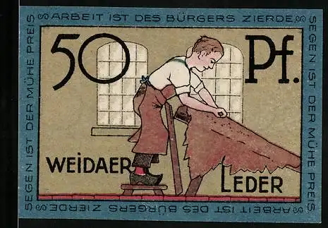 Notgeld Weida /Th., 50 Pfennig, Weidaer Lederverarbeitung