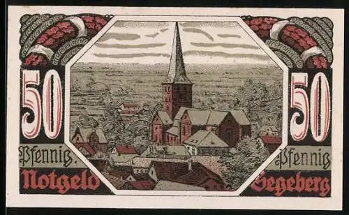 Notgeld Segeberg 1920, 50 Pfennig, Stadt und Burg im Jahre 1580