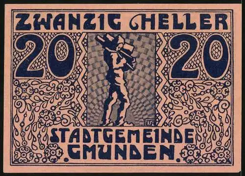 Notgeld Gmunden 1920, 20 Heller, Wappen und Arbeiter