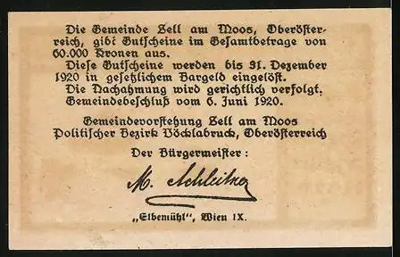 Notgeld Zell am Moos 1920, 10 Heller, Blick auf Haus