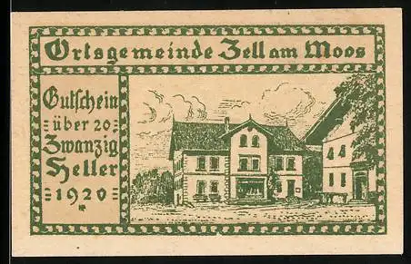 Notgeld Zell am Moos 1920, 20 Heller, Ortspartie