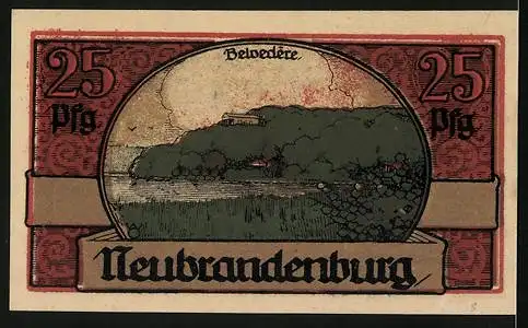 Notgeld Neubrandenburg 1921, 25 Pfennig, Das Belvedère