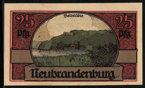 Notgeld Neubrandenburg 1921, 25 Pfennig, Blick zum Belvedère