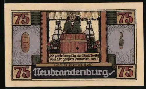 Notgeld Neubrandenburg 1921, 75 Pfennig, Fritz Reuter im Ratskeller