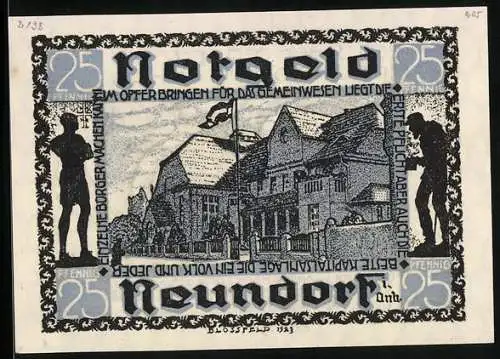 Notgeld Neundorf i. Anh. 1921, 25 Pfennig, Blick auf eine Villa