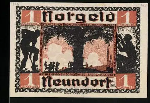 Notgeld Neundorf i. Anh. 1921, 1 Mark, Kinder unter dem grossen Baum