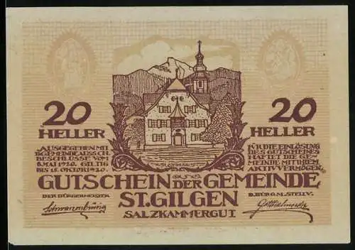Notgeld St. Gilgen /Salzkammergut 1920, 20 Heller, Das Rathaus