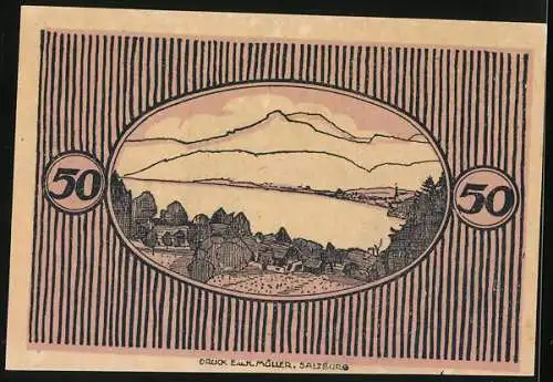 Notgeld St. Gilgen /Salzkammergut 1920, 50 Heller, Bergseepanorama