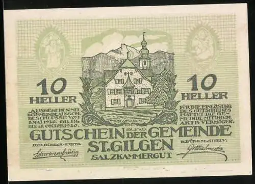 Notgeld St. Gilgen /Salzkammergut 1920, 10 Heller, Die Schafbergspitze