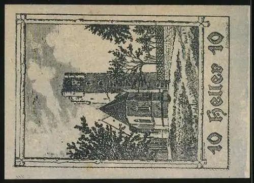 Notgeld Arbing 1920, 10 Heller, Die Kirche, Wappen der Walchen 1573