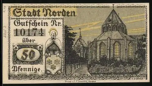 Notgeld Norden 1920, 50 Pfennig, Die Kirche